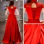 Style Chinois Abordable Rouge Satin Robe De Soirée 2019 Princesse Col Haut Sans Manches Brodé Fleur Perlage Longue Volants Dos Nu Robe De Ceremonie