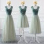 Affordable Sage Green Bridesmaid Dresses 2019 A-Line / Princess Shoulders Sleeveless Backless Rhinestone Sash Wedding Party Dresses