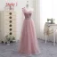 Affordable Pearl Pink Bridesmaid Dresses 2019 A-Line / Princess Off-The-Shoulder Short Sleeve Rhinestone Sash Floor-Length / Long Ruffle Backless Wedding Party Dresses