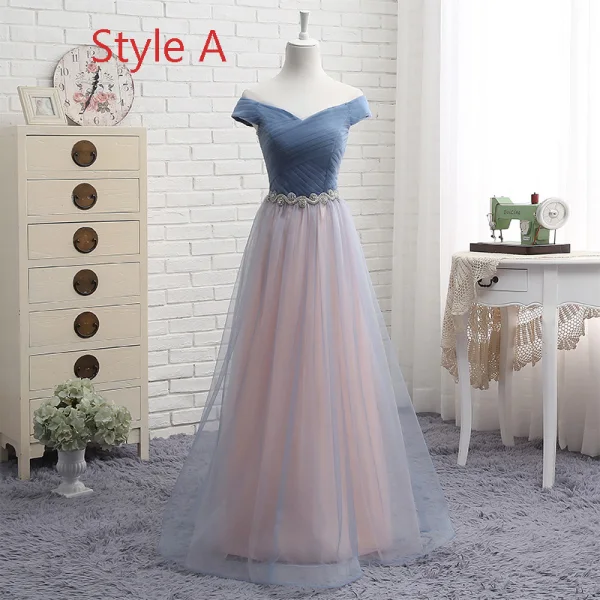 Affordable Pearl Pink Bridesmaid Dresses 2019 A-Line / Princess Off-The-Shoulder Short Sleeve Rhinestone Sash Floor-Length / Long Ruffle Backless Wedding Party Dresses