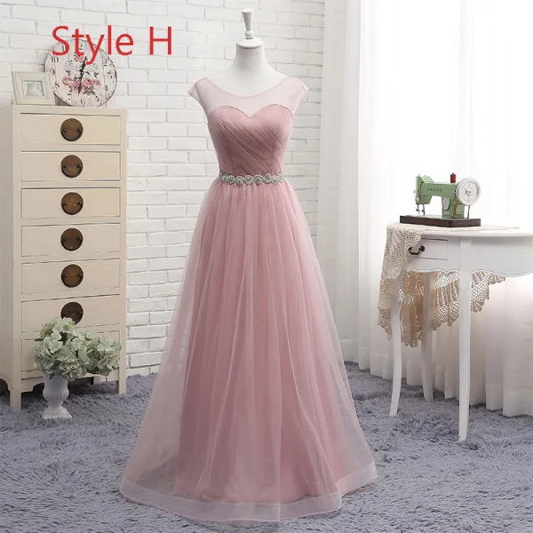 Affordable Pearl Pink Bridesmaid Dresses 2019 A-Line / Princess Off-The-Shoulder Short Sleeve Rhinestone Sash Floor-Length / Long Ruffle Backless Wedding Party Dresses