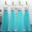 Affordable Jade Green Chiffon Bridesmaid Dresses 2019 A-Line / Princess Pearl Sash Floor-Length / Long Ruffle Backless Wedding Party Dresses