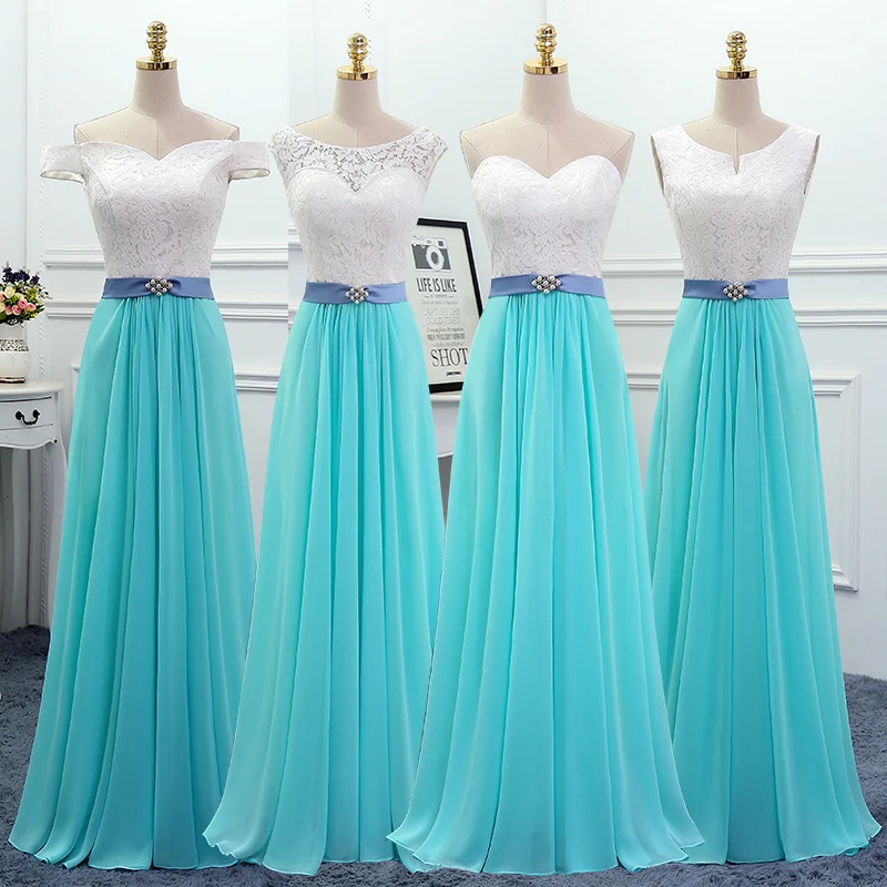 Rimelig Jadegrønn Chiffon Brudepikekjoler 2019 Prinsesse Perle Sash Lange Buste Ryggløse Kjoler Til Bryllup