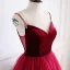 Modest / Simple Burgundy Suede Prom Dresses 2019 A-Line / Princess Spaghetti Straps Sleeveless Floor-Length / Long Ruffle Backless Formal Dresses