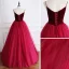 Modest / Simple Burgundy Suede Prom Dresses 2019 A-Line / Princess Spaghetti Straps Sleeveless Floor-Length / Long Ruffle Backless Formal Dresses