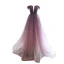Elegante Traube Farbverlauf Ballkleider 2019 A Linie Off Shoulder Durchsichtige Tiefer V-Ausschnitt Kurze Ärmel Perlenstickerei Stoffgürtel Sweep / Pinsel Zug Rüschen Rückenfreies Festliche Kleider