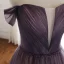 Elegante Traube Farbverlauf Ballkleider 2019 A Linie Off Shoulder Durchsichtige Tiefer V-Ausschnitt Kurze Ärmel Perlenstickerei Stoffgürtel Sweep / Pinsel Zug Rüschen Rückenfreies Festliche Kleider