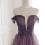 Elegante Traube Farbverlauf Ballkleider 2019 A Linie Off Shoulder Durchsichtige Tiefer V-Ausschnitt Kurze Ärmel Perlenstickerei Stoffgürtel Sweep / Pinsel Zug Rüschen Rückenfreies Festliche Kleider