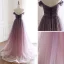 Elegante Traube Farbverlauf Ballkleider 2019 A Linie Off Shoulder Durchsichtige Tiefer V-Ausschnitt Kurze Ärmel Perlenstickerei Stoffgürtel Sweep / Pinsel Zug Rüschen Rückenfreies Festliche Kleider