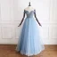 Luxury / Gorgeous Pool Blue Evening Dresses  2019 A-Line / Princess Off-The-Shoulder Short Sleeve Handmade  Beading Glitter Tulle Floor-Length / Long Ruffle Backless Formal Dresses