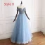 Luxury / Gorgeous Pool Blue Evening Dresses  2019 A-Line / Princess Off-The-Shoulder Short Sleeve Handmade  Beading Glitter Tulle Floor-Length / Long Ruffle Backless Formal Dresses