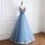 Luxury / Gorgeous Pool Blue Evening Dresses  2019 A-Line / Princess Off-The-Shoulder Short Sleeve Handmade  Beading Glitter Tulle Floor-Length / Long Ruffle Backless Formal Dresses