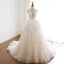 Sexy Champagne Organza Wedding Dresses 2019 A-Line / Princess See-through Deep V-Neck Sleeveless Backless Glitter Tulle Court Train