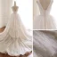 Sexy Champagne Organza Wedding Dresses 2019 A-Line / Princess See-through Deep V-Neck Sleeveless Backless Glitter Tulle Court Train