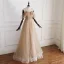 Luxury / Gorgeous Gold Prom Dresses 2019 A-Line / Princess Spaghetti Straps Short Sleeve Beading Glitter Tulle Floor-Length / Long Ruffle Backless Formal Dresses