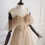 Luxury / Gorgeous Gold Prom Dresses 2019 A-Line / Princess Spaghetti Straps Short Sleeve Beading Glitter Tulle Floor-Length / Long Ruffle Backless Formal Dresses