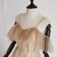 Luxury / Gorgeous Gold Prom Dresses 2019 A-Line / Princess Spaghetti Straps Short Sleeve Beading Glitter Tulle Floor-Length / Long Ruffle Backless Formal Dresses