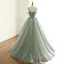 Luxury / Gorgeous Sage Green Prom Dresses 2019 A-Line / Princess Spaghetti Straps Short Sleeve Glitter Beading Sequins Sweep Train Backless Ruffle Formal Dresses