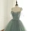 Luxury / Gorgeous Sage Green Prom Dresses 2019 A-Line / Princess Spaghetti Straps Short Sleeve Glitter Beading Sequins Sweep Train Backless Ruffle Formal Dresses