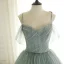 Luxury / Gorgeous Sage Green Prom Dresses 2019 A-Line / Princess Spaghetti Straps Short Sleeve Glitter Beading Sequins Sweep Train Backless Ruffle Formal Dresses