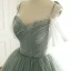 Luxury / Gorgeous Sage Green Prom Dresses 2019 A-Line / Princess Spaghetti Straps Short Sleeve Glitter Beading Sequins Sweep Train Backless Ruffle Formal Dresses