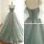 Luxury / Gorgeous Sage Green Prom Dresses 2019 A-Line / Princess Spaghetti Straps Short Sleeve Glitter Beading Sequins Sweep Train Backless Ruffle Formal Dresses