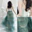 Chic / Beautiful Green Evening Dresses  2019 A-Line / Princess Spaghetti Straps V-Neck Sleeveless Floor-Length / Long Cascading Ruffles Backless Formal Dresses