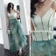 Chic / Beautiful Green Evening Dresses  2019 A-Line / Princess Spaghetti Straps V-Neck Sleeveless Floor-Length / Long Cascading Ruffles Backless Formal Dresses