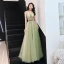 Flower Fairy Sage Green See-through Prom Dresses 2019 A-Line / Princess Strapless Sleeveless Appliques Lace Sash Floor-Length / Long Ruffle Backless Formal Dresses