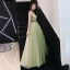 Flower Fairy Sage Green See-through Prom Dresses 2019 A-Line / Princess Strapless Sleeveless Appliques Lace Sash Floor-Length / Long Ruffle Backless Formal Dresses