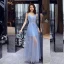 Affordable Sky Blue Summer See-through Evening Dresses  2019 A-Line / Princess Scoop Neck Sleeveless Rhinestone Appliques Lace Beading Glitter Tulle Floor-Length / Long Ruffle Formal Dresses