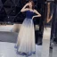 Élégant Bleu Marine Dégradé De Couleur Champagne Robe De Soirée 2019 Princesse Bustier Sans Manches Appliques En Dentelle Faux Diamant Glitter Tulle Longue Volants Dos Nu Robe De Ceremonie