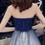 Élégant Bleu Marine Dégradé De Couleur Champagne Robe De Soirée 2019 Princesse Bustier Sans Manches Appliques En Dentelle Faux Diamant Glitter Tulle Longue Volants Dos Nu Robe De Ceremonie