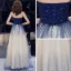 Élégant Bleu Marine Dégradé De Couleur Champagne Robe De Soirée 2019 Princesse Bustier Sans Manches Appliques En Dentelle Faux Diamant Glitter Tulle Longue Volants Dos Nu Robe De Ceremonie