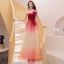 Affordable Red Gradient-Color Evening Dresses  2019 A-Line / Princess Strapless Sleeveless Appliques Lace Glitter Tulle Floor-Length / Long Ruffle Backless Formal Dresses