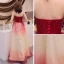 Affordable Red Gradient-Color Evening Dresses  2019 A-Line / Princess Strapless Sleeveless Appliques Lace Glitter Tulle Floor-Length / Long Ruffle Backless Formal Dresses