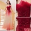 Affordable Red Gradient-Color Evening Dresses  2019 A-Line / Princess Strapless Sleeveless Appliques Lace Glitter Tulle Floor-Length / Long Ruffle Backless Formal Dresses