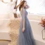 Élégant Gris Été Robe De Soirée 2019 Princesse V-Cou 1/2 Manches Appliques Paillettes Train De Balayage Volants Dos Nu Robe De Ceremonie