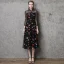 Vintage / Retro Black See-through Evening Dresses  2019 A-Line / Princess High Neck 3/4 Sleeve Colored Cartoon Appliques Lace Tea-length Ruffle Formal Dresses