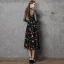 Vintage / Retro Black See-through Evening Dresses  2019 A-Line / Princess High Neck 3/4 Sleeve Colored Cartoon Appliques Lace Tea-length Ruffle Formal Dresses