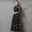 Vintage / Retro Black See-through Evening Dresses  2019 A-Line / Princess High Neck 3/4 Sleeve Colored Cartoon Appliques Lace Tea-length Ruffle Formal Dresses
