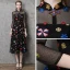 Vintage / Retro Black See-through Evening Dresses  2019 A-Line / Princess High Neck 3/4 Sleeve Colored Cartoon Appliques Lace Tea-length Ruffle Formal Dresses