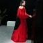 Sexy Rouge Transparentes Robe De Soirée 2019 Trompette / Sirène Col Haut 3/4 Manches Manches de cloche Appliques En Dentelle Perlage Train De Balayage Dos Nu Robe De Ceremonie