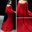 Sexy Rouge Transparentes Robe De Soirée 2019 Trompette / Sirène Col Haut 3/4 Manches Manches de cloche Appliques En Dentelle Perlage Train De Balayage Dos Nu Robe De Ceremonie