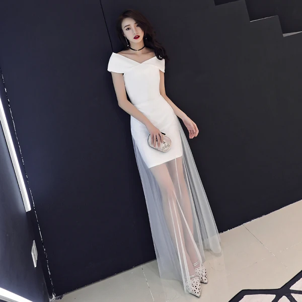 Schlicht Erschwinglich Schwarz Sommer Abendkleider 2019 A Linie Off Shoulder Kurze Ärmel Lange Rückenfreies Festliche Kleider