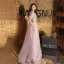 Romantic See-through Lilac Evening Dresses  2019 A-Line / Princess Scoop Neck Short Sleeve Appliques Lace Beading Floor-Length / Long Ruffle Backless Bow Formal Dresses