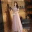 Romantic See-through Lilac Evening Dresses  2019 A-Line / Princess Scoop Neck Short Sleeve Appliques Lace Beading Floor-Length / Long Ruffle Backless Bow Formal Dresses