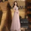 Romantic See-through Lilac Evening Dresses  2019 A-Line / Princess Scoop Neck Short Sleeve Appliques Lace Beading Floor-Length / Long Ruffle Backless Bow Formal Dresses
