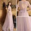 Romantic See-through Lilac Evening Dresses  2019 A-Line / Princess Scoop Neck Short Sleeve Appliques Lace Beading Floor-Length / Long Ruffle Backless Bow Formal Dresses