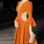 Luxury / Gorgeous Orange Evening Dresses  2019 A-Line / Princess See-through Deep V-Neck 3/4 Sleeve Bell sleeves Beading Pearl Crystal Rhinestone Sweep Train Backless Formal Dresses